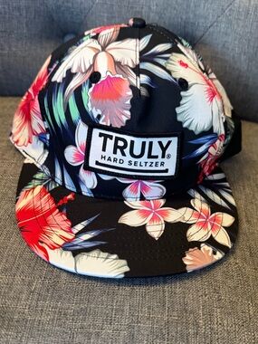 Truly Hard Seltzer Trucker Beach Hat Black and Floral